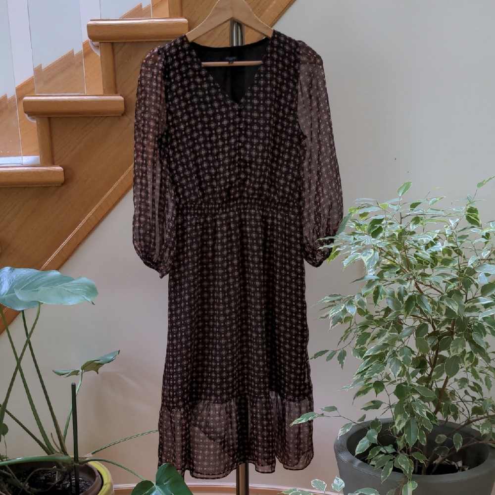 Talbots Brown Long Sleeve V-Neck Sundress